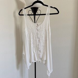 EUC Vintage Free People White Embroidered Tank Top (with buttons) Size XS